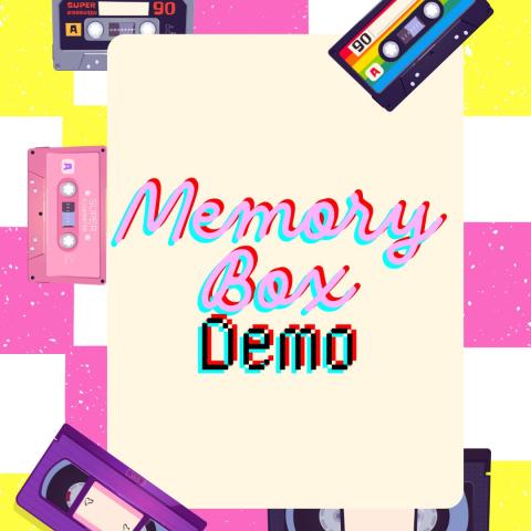 memory box demo in retro 1970's style with vhs tapes in background