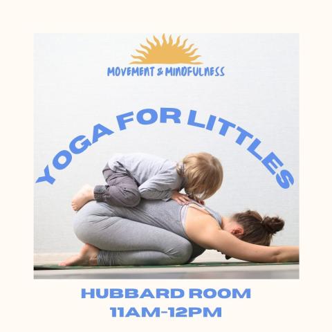 Parent and child doing yoga together. Event description. 