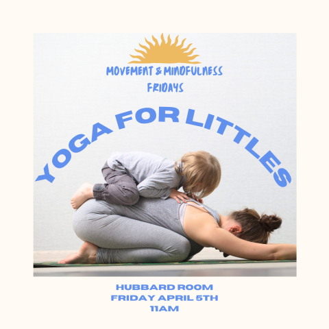 Parent and child doing yoga together. Event description. 