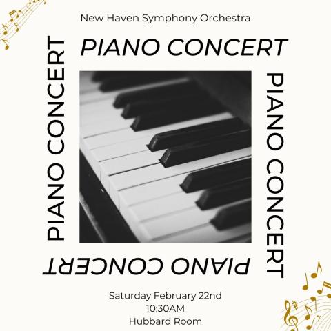 Piano keyboard with concert detail text