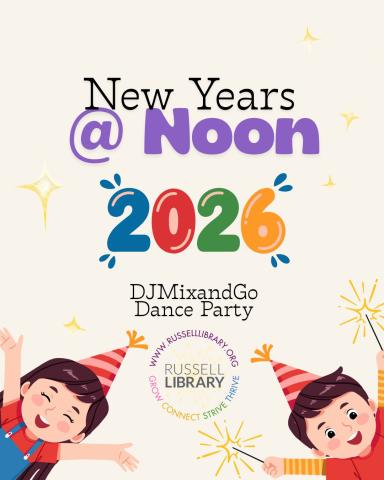 New years at noon two children in party hats cheering