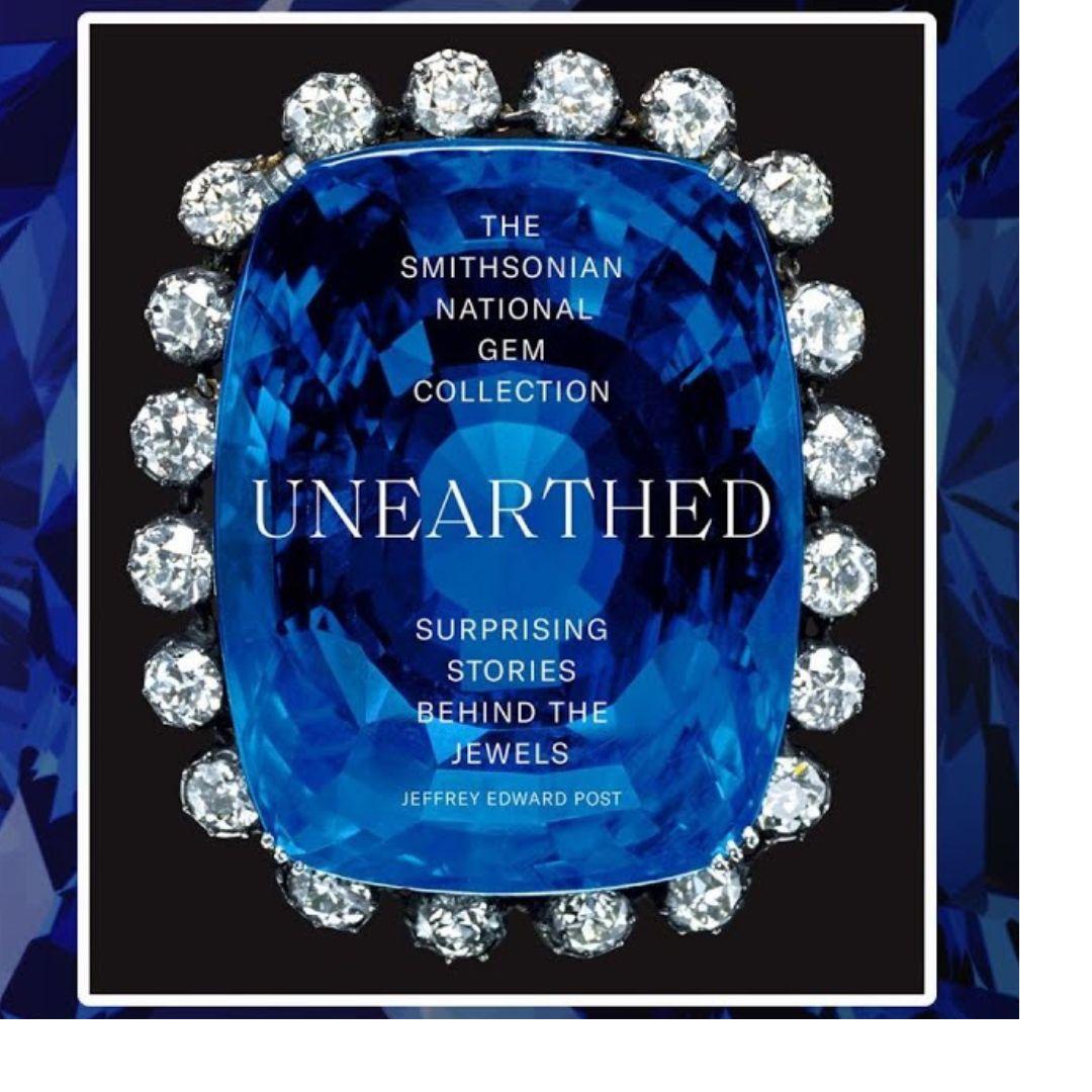 Cover of the book: "Unearthed" showing a sapphire surrounded by diamonds