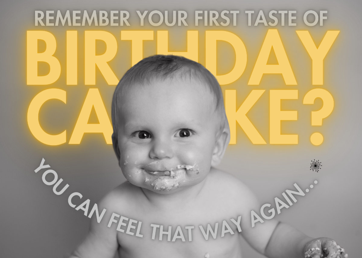 Photo of a baby eating birthday cake