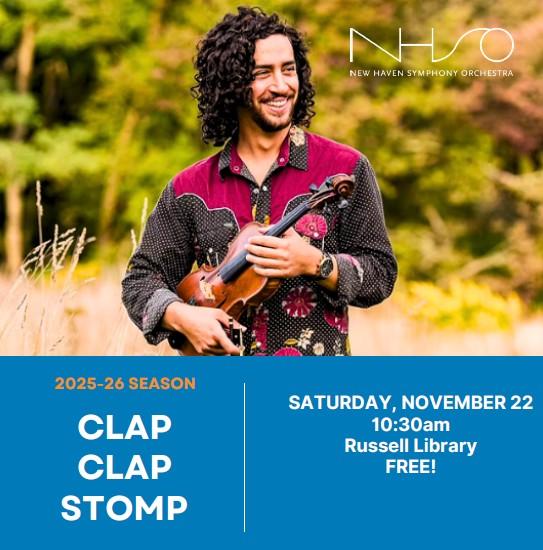 New Haven Symphony Orchestra man holding a violin outdoors